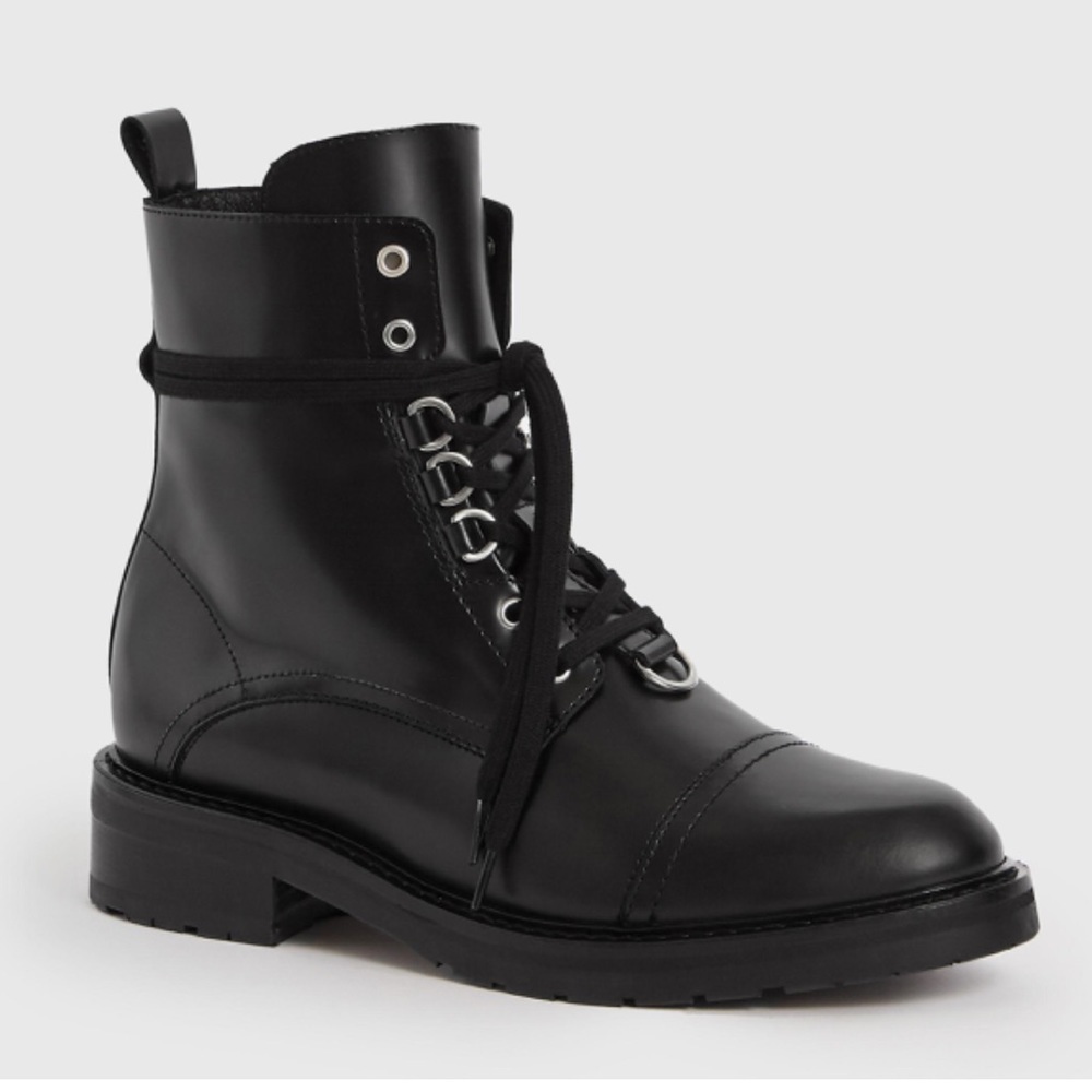 ALL SAINTS LIRA HIKER LEATHER BOOTS MOTO COMBAT CHUNKY BLACK 38 US 8